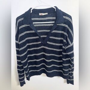 Faherty Miramar Linen Polo Sweater - Navy Mystic Stripe Sz L